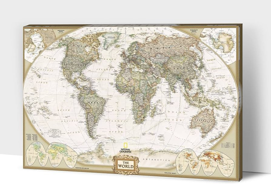 Vintage World Map Canvas Wall Art, Beige Nautical Map Background Pictures Print on Art Canvas for... | Amazon (US)