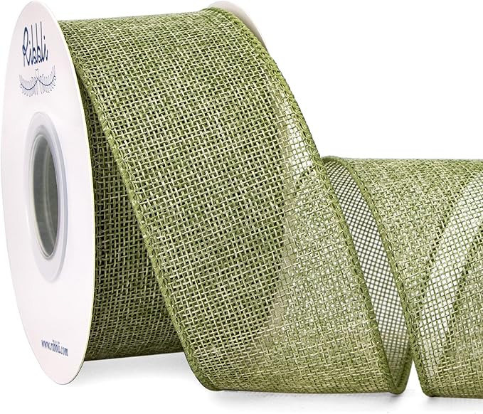 Ribbli Spring Moss/Sage Green Burlap Wired Ribbon,2 Inch x Continuous 10 Yard, Wired Edge Ribbon ... | Amazon (US)