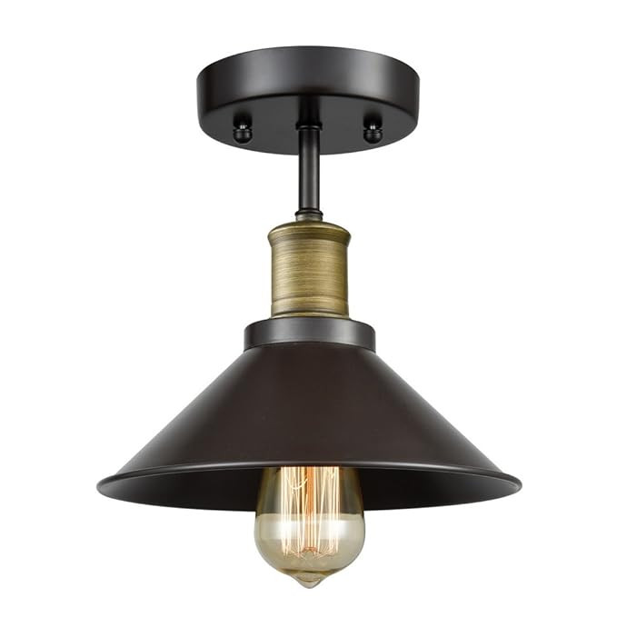 CLAXY Ecopower Industrial Mini Ceiling Light Bronze Semi-Flush Mount Ceiling Light Fixture | Amazon (US)