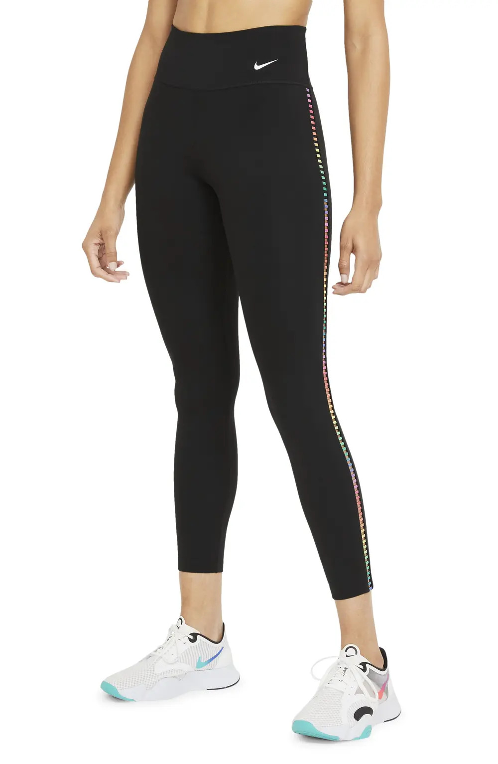 Nike Dri-FIT One Rainbow Ladder Performance Ankle Leggings, Size Xx-Small in Black/White at Nordstro | Nordstrom Canada