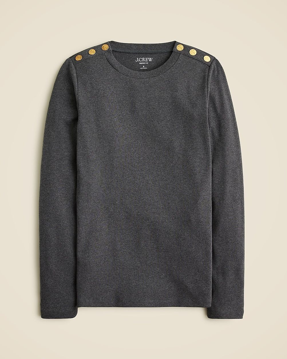 Perfect-fit long-sleeve crewneck T-shirt with lion buttons | J. Crew US