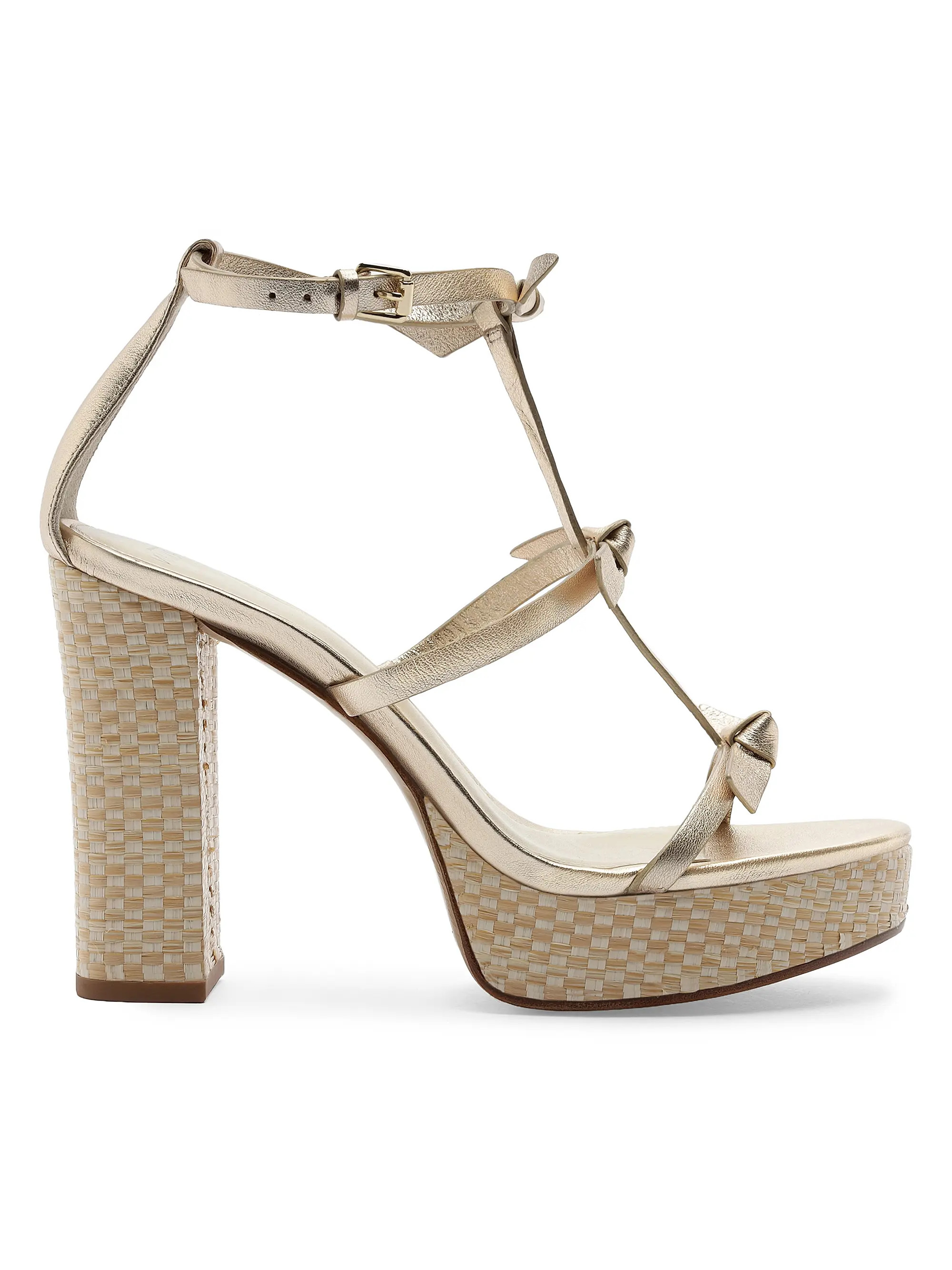 Alexandre Birman Slim Lolita 120MM Metallic Leather Platform T-Strap Sandals | Saks Fifth Avenue | Saks Fifth Avenue