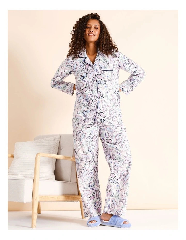 Flannelette Pyjama Set in White Paisley | Myer