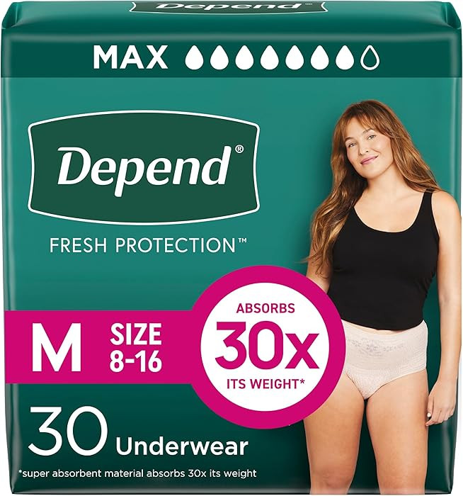 Depend Fresh Protection Adult Diapers, Incontinence & Postpartum Bladder Leak Underwear for Women... | Amazon (US)