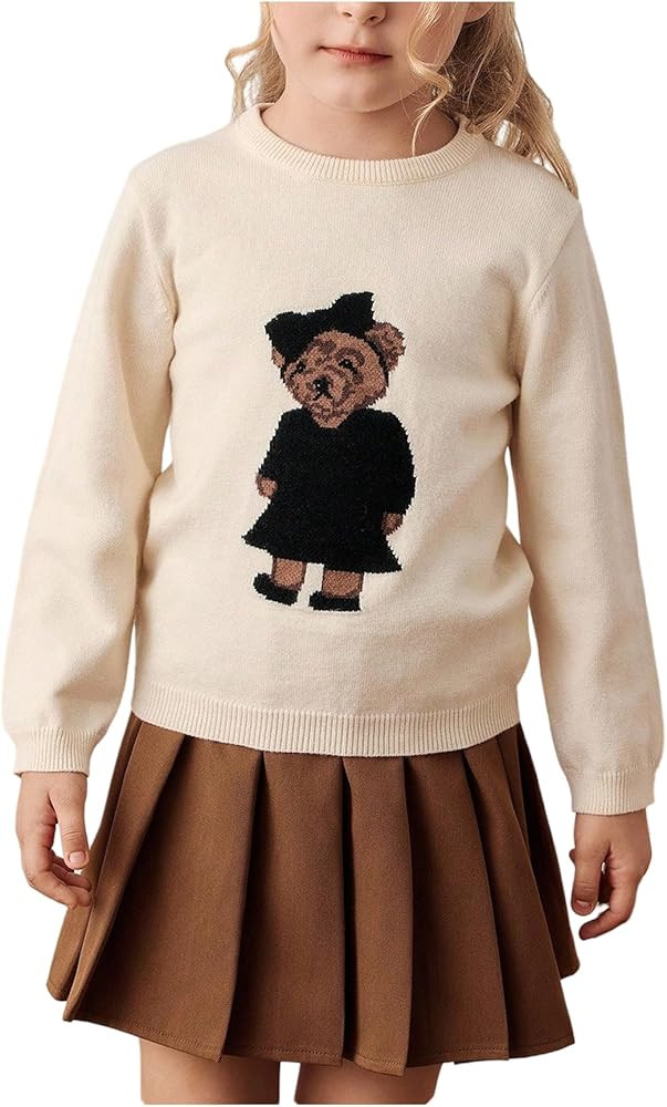 GORGLITTER Girl's Teddy Bear Sweater Cute Graphic Long Sleeve Crewneck Fall Lightweight Knit Pull... | Amazon (US)