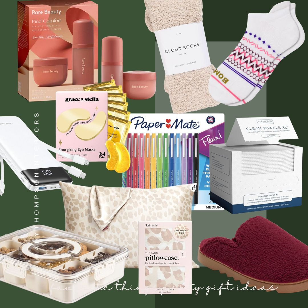 Favorite Things Party Gift Ideas | Gifts under 20 | Gift for Her | Stocking Stuffers | Slippers | Makeup | Snack Box | Charger | Pens 

 #LTKGiftGuide #LTKHoliday #LTKFindsUnder50