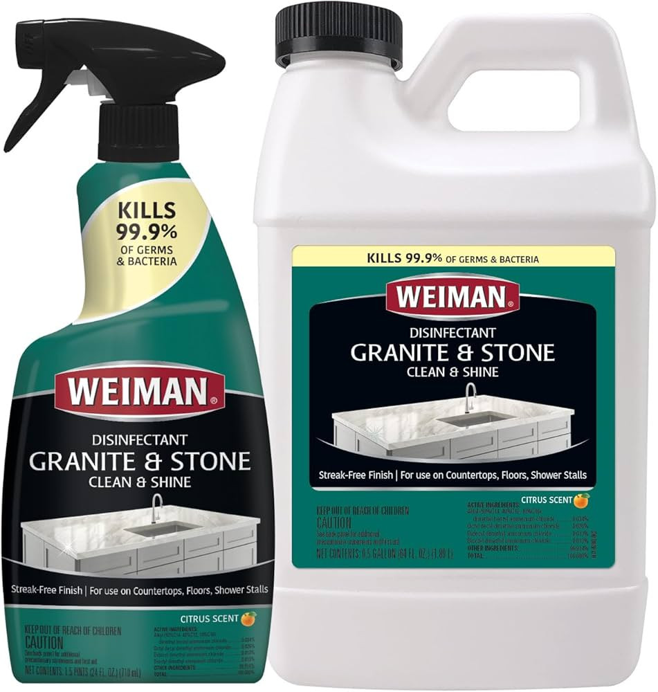Weiman Disinfecting Granite Cleaner & Polish Value Pack - (1) 24 oz Spray Bottle, (1) 64 oz Refil... | Amazon (US)
