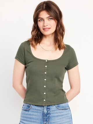 Rib-Knit Button-Down Top | Old Navy (US)
