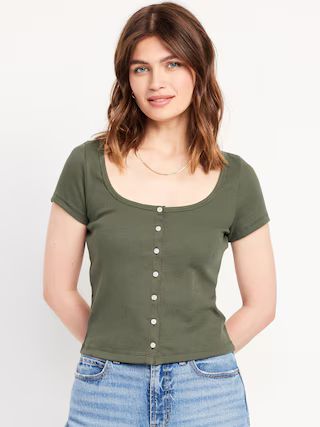 Rib-Knit Button-Down Top | Old Navy (US)