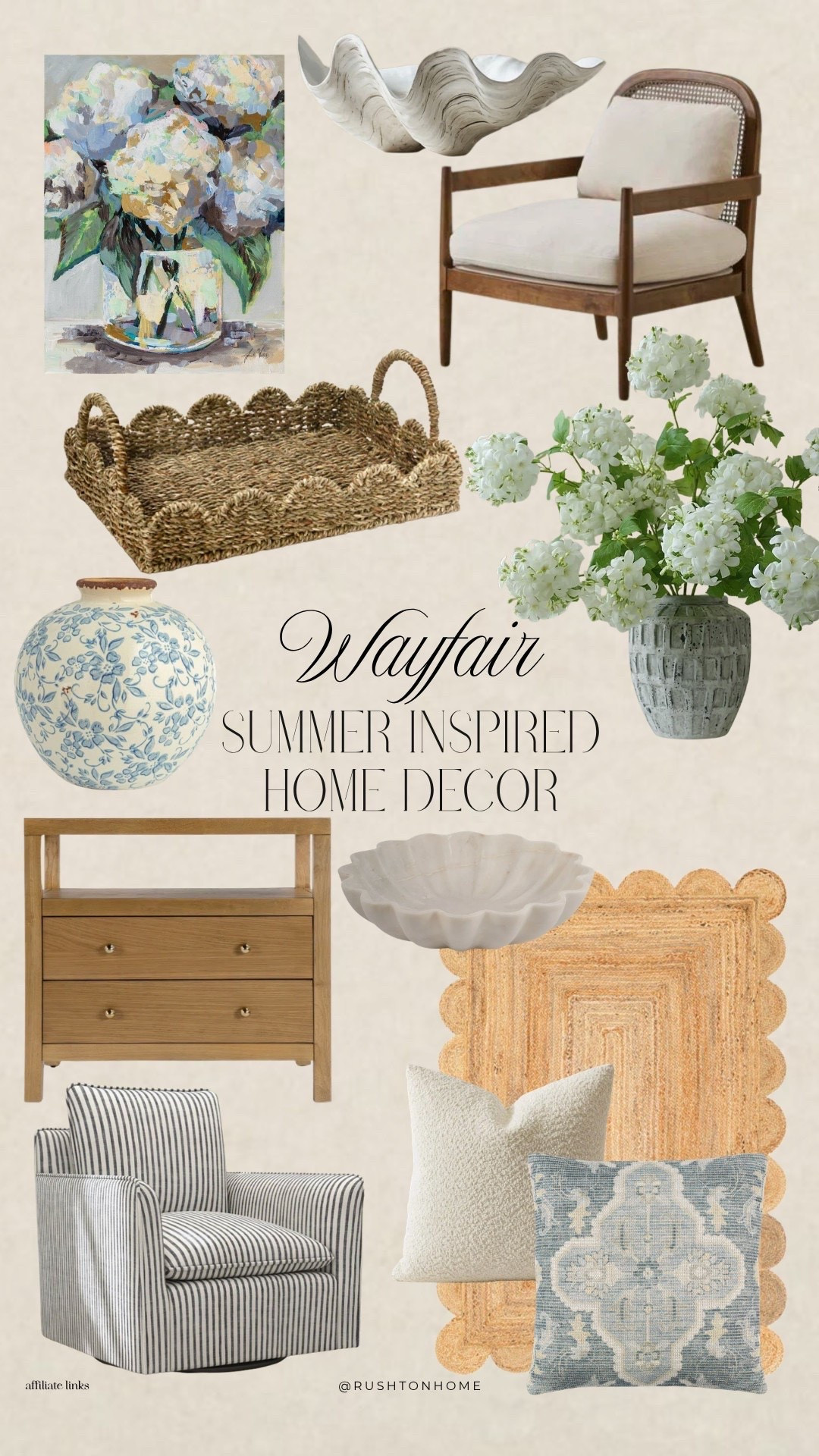 Wayfair summer home decor, wayfair home decor, coastal summer decor, neutral home styling, organic modern decor, scalloped tray, woven tray decor, blue and white ginger jar, hydrangea decor, cane accent chair, summer decorating ideas, warm neutral home, cottage style decor, traditional summer decor, affordable home finds, wayfair finds, living room decor inspiration, entryway styling ideas, blue accent pillow, natural texture decor, layered home decor, woven rug, decorative bowl styling, russhtonhome

#LTKmomlife #LTKvlog #LTKHome