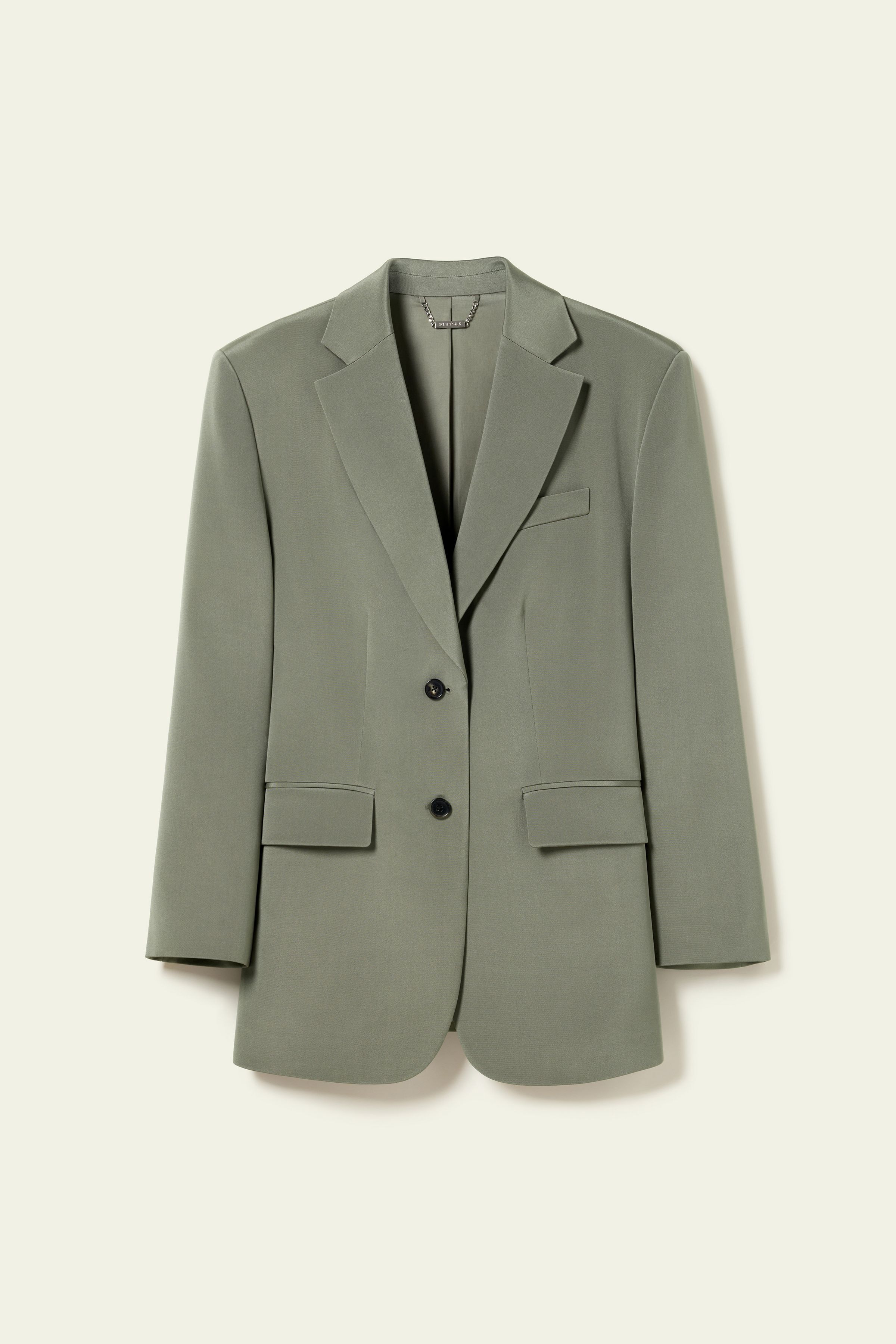 Oversized Padded-Shoulder Silk Blazer | LilySilk