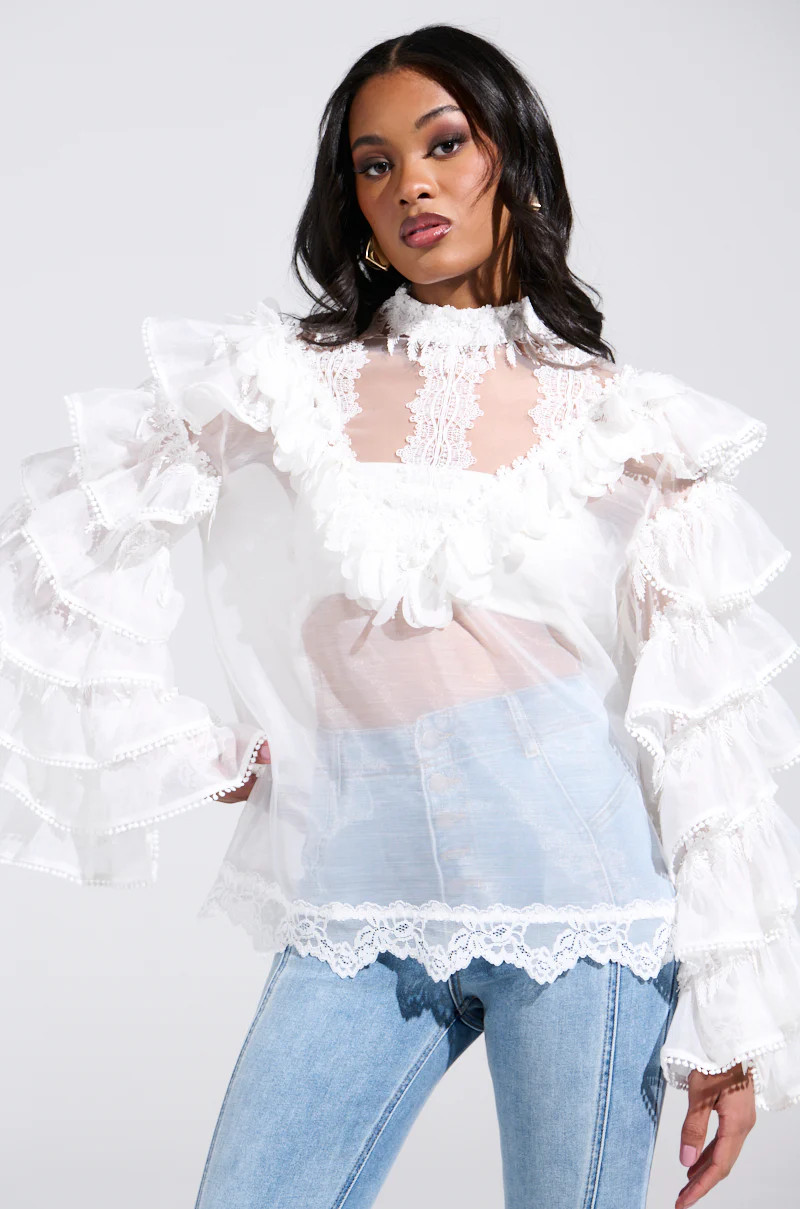 MELODY SHEER LACE LONG SLEEVE BLOUSE | AKIRA