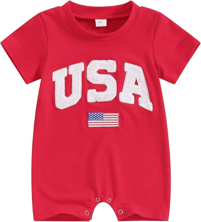 FYBITBO 4th Of July Baby Boy Girl Outfit USA Flag Short Sleeve Jumpsuit Rompers First Fourth Of J... | Amazon (US)