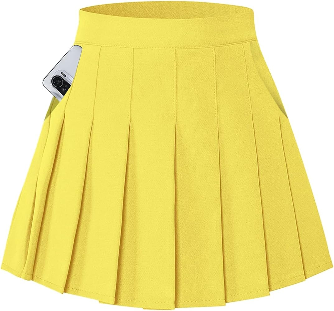 SANGTREE Women Girls Pleated Skirts with Shorts, Elastic Waist Uniform Plus Size Tennis Casual Sk... | Amazon (US)