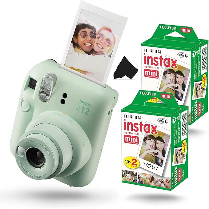 Fujifilm Instax Mini 12 Instant Camera, Mint Green Camera with 40 Photo Sheets, Cleaning Cloth, a... | Amazon (US)