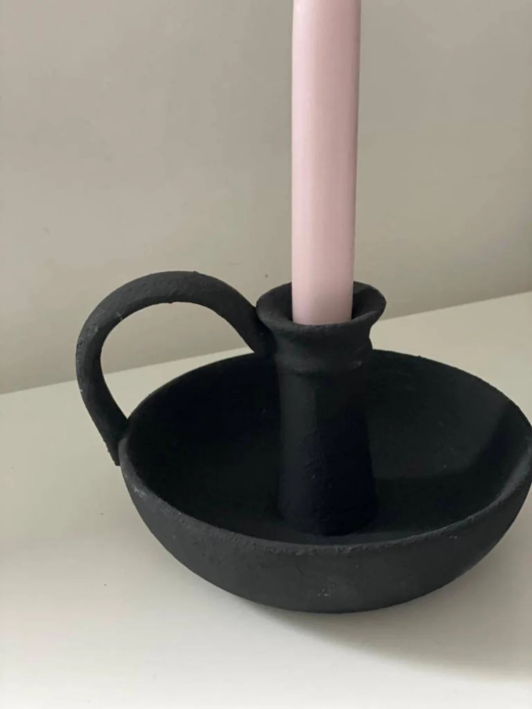 Texturized Large Black Candlestick Holder  Black Terra Cotta - Etsy | Etsy (US)