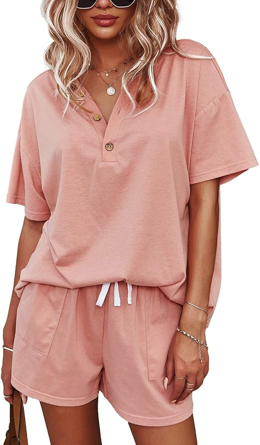 ADDHEAT Women's Short Sleeve Sweatsuits: 2 Piece Casual Outfit Sets with Pockets | Amazon (US)