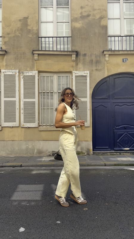 The perfect yellow linen co ord for spring 💛✨

Tailored linen waistcoat 
Linen trousers 
Adidas handball spezial trainers 

#LTKfindsunder100 #LTKeurope