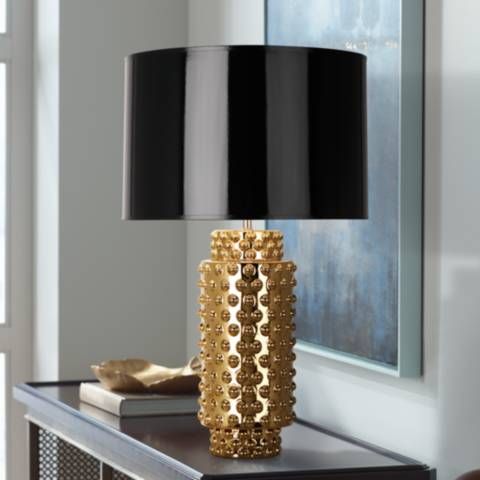 Robert Abbey Large Dolly Black Shade Gold Glaze Table Lamp | LampsPlus.com