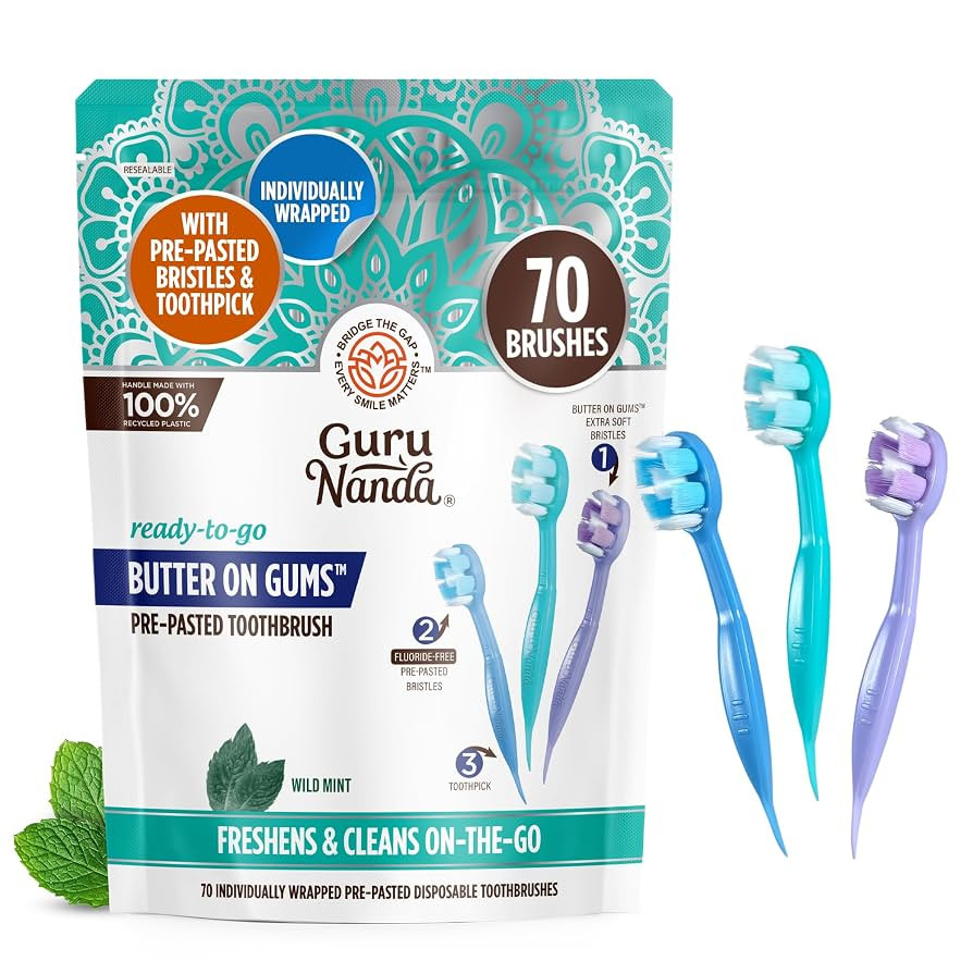 GuruNanda Ready-to-Go Disposable Mini Travel Toothbrushes - Butter on Gums Softex Bristles, Pre-P... | Amazon (US)