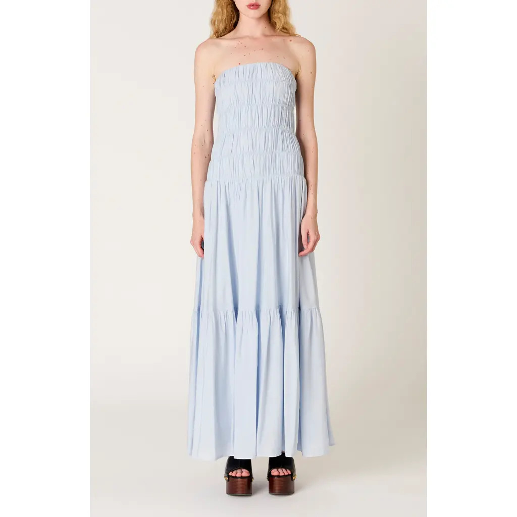 Nia Rocio Shirred Strapless Tiered Maxi Dress in Air at Nordstrom Rack, Size X-Small | Nordstrom Rack