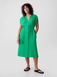 Crinkle Gauze Belted Midi Dress | Gap (US)