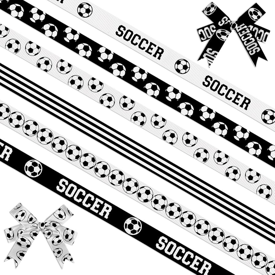 6 PCS Sports Soccer Ribbons for Crafting, 3/8" Width Grosgrain Ribbon Black White Stripes Ribbon ... | Amazon (US)