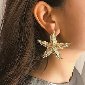 Starfish Gold Earrings for Women, 14k Gold Plated Star Statement Dainty Hypoallergenic Piercing S... | Amazon (US)
