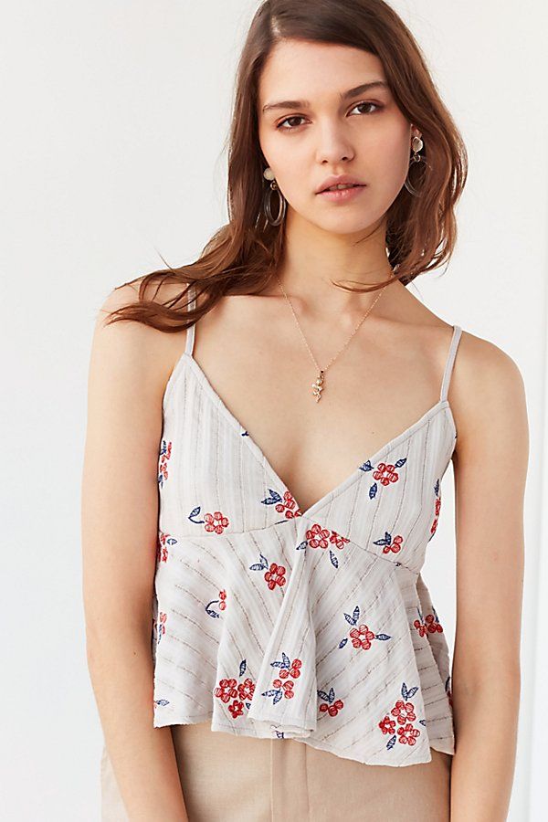 UO Tangled In You Embroidered Peplum Tank Top - White XS at Urban Outfitters | Urban Outfitters (US and RoW)