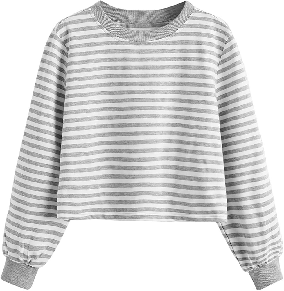 SweatyRocks Women's Casual Long Sleeve Striped Cropped T-Shirt Casual Crop Tee Top | Amazon (US)