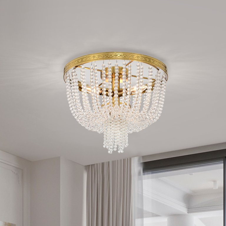 Edvivi Lighting Gold Finish 3-Light Glam Drum Flush Mount with Crystal Beads | Walmart (US)