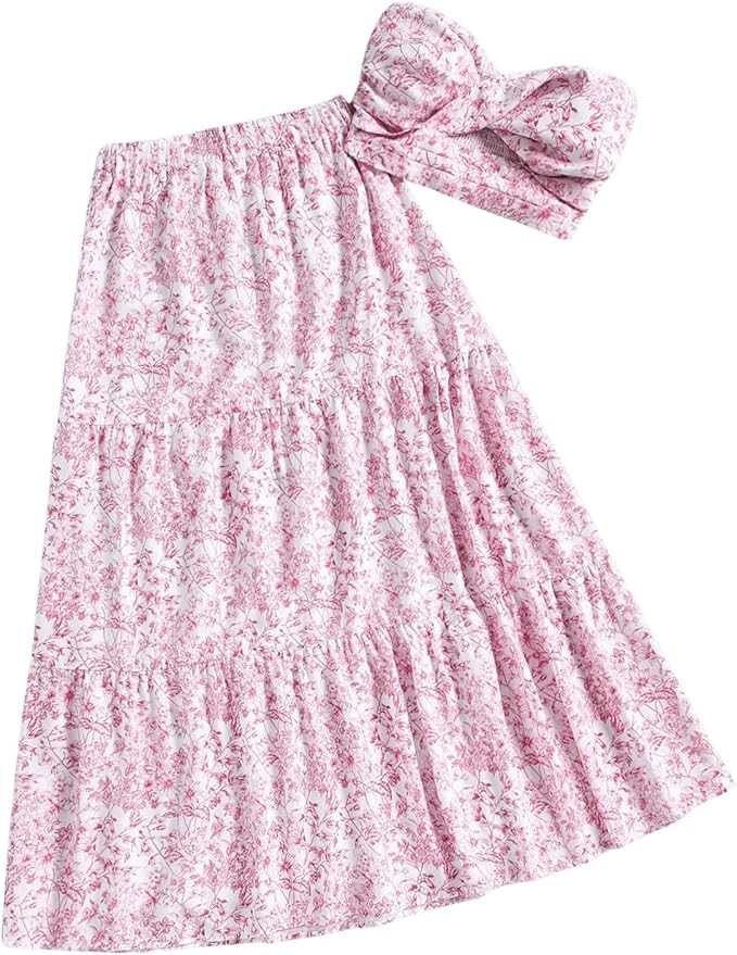 SOLY HUX Women's Summer 2 Piece Outfits Floral Print Colorful Tube Top and Ruffle Hem Maxi Skirt ... | Amazon (US)