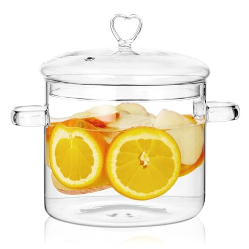 2.3L Glass Simmer Pot with Heart-Shaped Lid (2.5Qt/2300ml). Efficient Heat Transfer Saves Energy; Safe for Ovens, Gas/Electric Stoves, and Dishwashers.Suitable for Potpourri,Ramen,Pasta, and Soups. | Amazon (US)