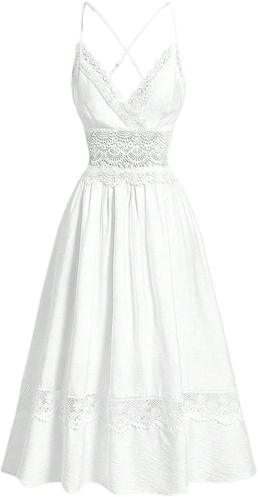 Women's midi Dress Lace Trim Spaghetti Strap Women's Dress | Amazon (US)