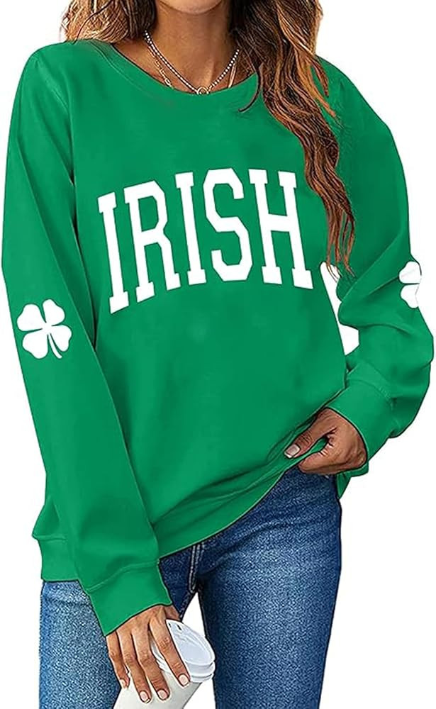 St. Patrick's Day Sweatshirt for Women Irish Shamrock Graphic Shirts Lucky Leaf Clover Long Sleev... | Amazon (US)
