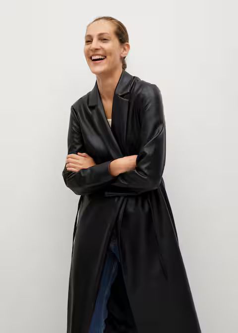 Leather-effect coat with belt | MANGO (US)