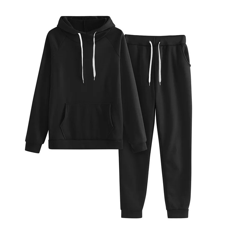 Women Solid Color Hooded Sweatshirt and pant Tracksuit Sport Suit | Walmart (US)
