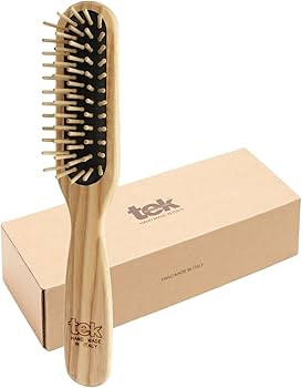 TEK | Rectangular Wooden Hair Brush with Short Rounded Teeth in Natural Ash Wood, Ideal for Detangling, Styling and Daily Care of Short Hair | 22x4cm | Handmade in Italy | Amazon (US)