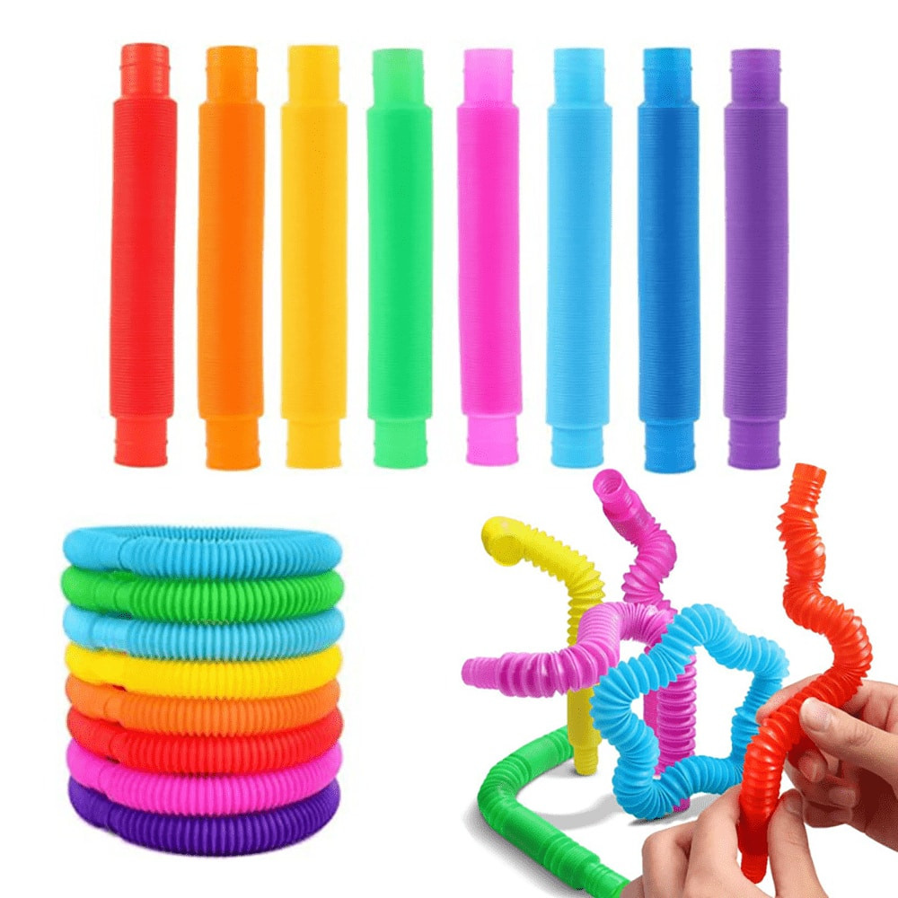 10pcs Multicolor Stretchy Plastic Tubes - Stress Relief, Anxiety Release, And Fidget Toy - Assort... | SHEIN