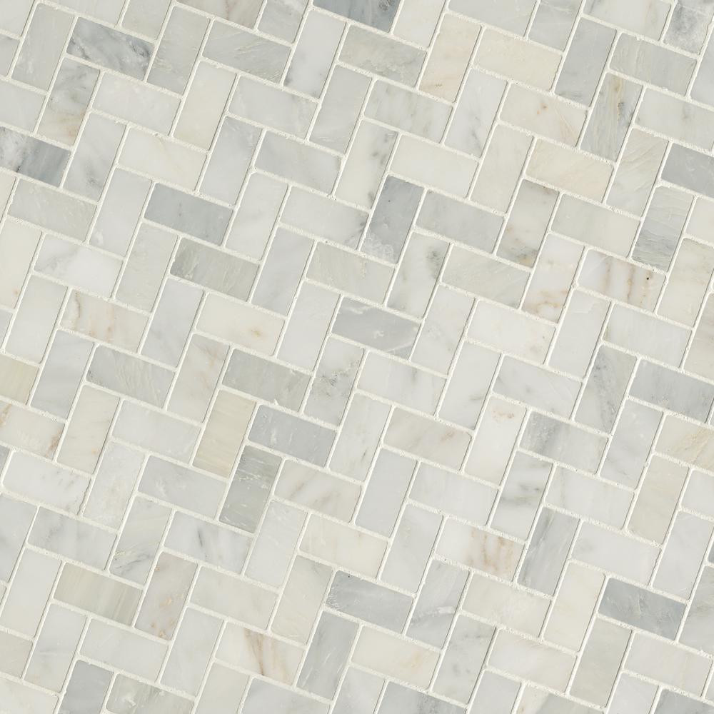 MSI Arabescato Carrara Herringbone Pattern 12 in. x 12 in. x 10 mm Honed Marble Mesh-Mounted Mosa... | The Home Depot