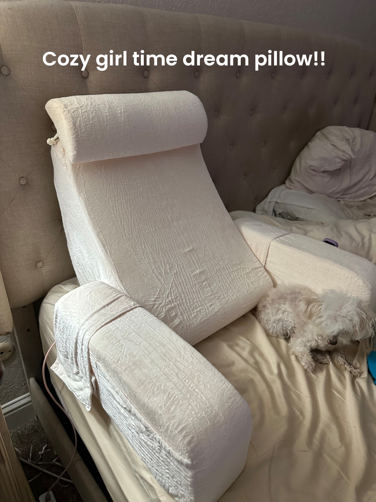 It has a head rest, arm rests (my fave) plus pockets on both sides for your phone, remote 

#LTKHoliday #LTKGiftGuide