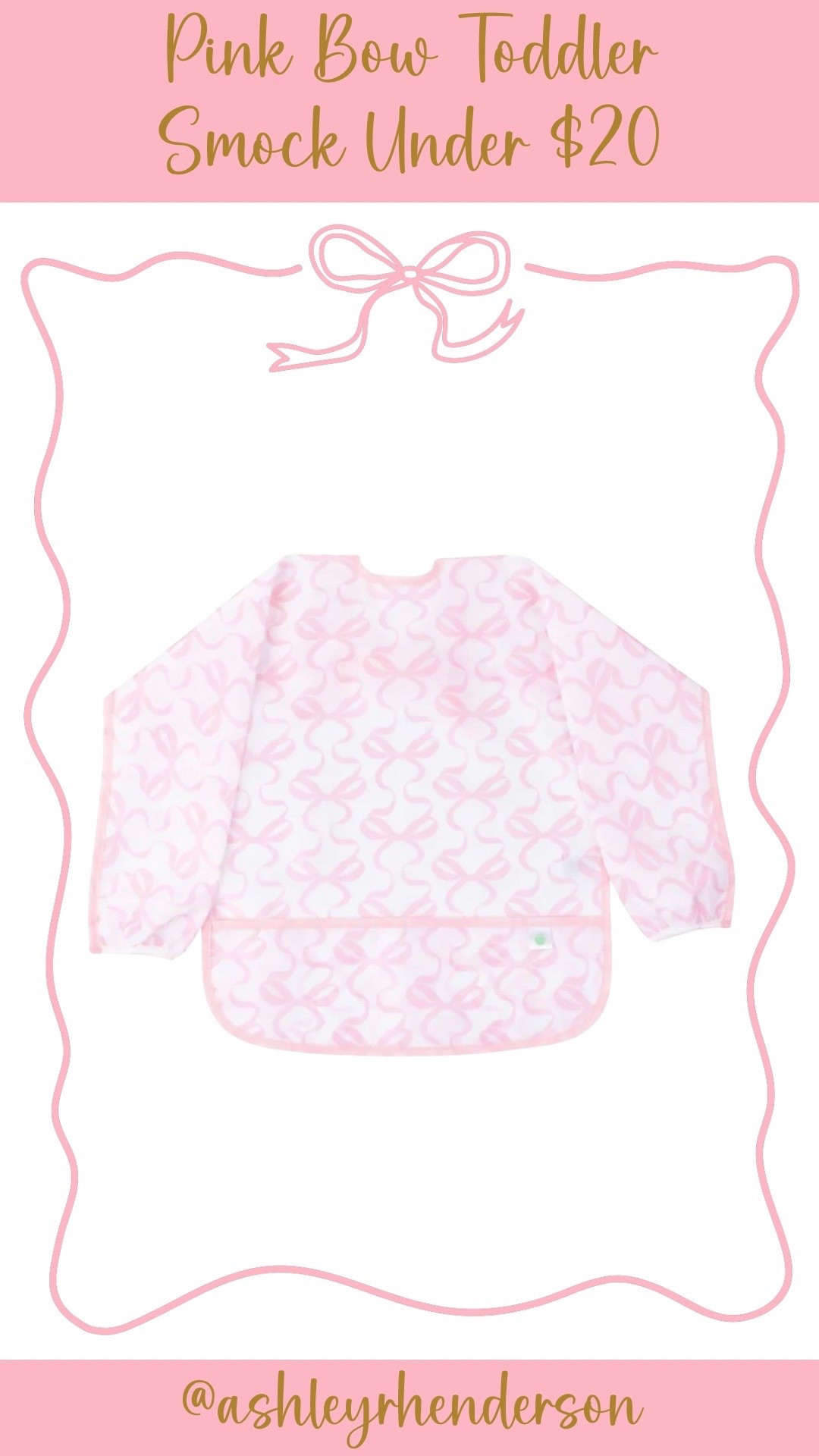 PINK BOW APPLE OF MY ISLA TODDLER SMOCK | Anyone else raises a toddler who does *not* do messes? 😅 This precious smock is under $20 in a size 2T-4T and was an instant yes! 🎀

#LTKKids #LTKmomlife #LTKSaleAlert