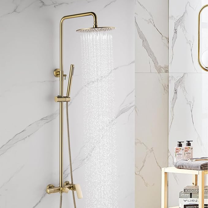 Exposed Shower System with Rain Shower and Handheld Sprayer, Outdoor Shower Fixture with Tub Spou... | Amazon (US)