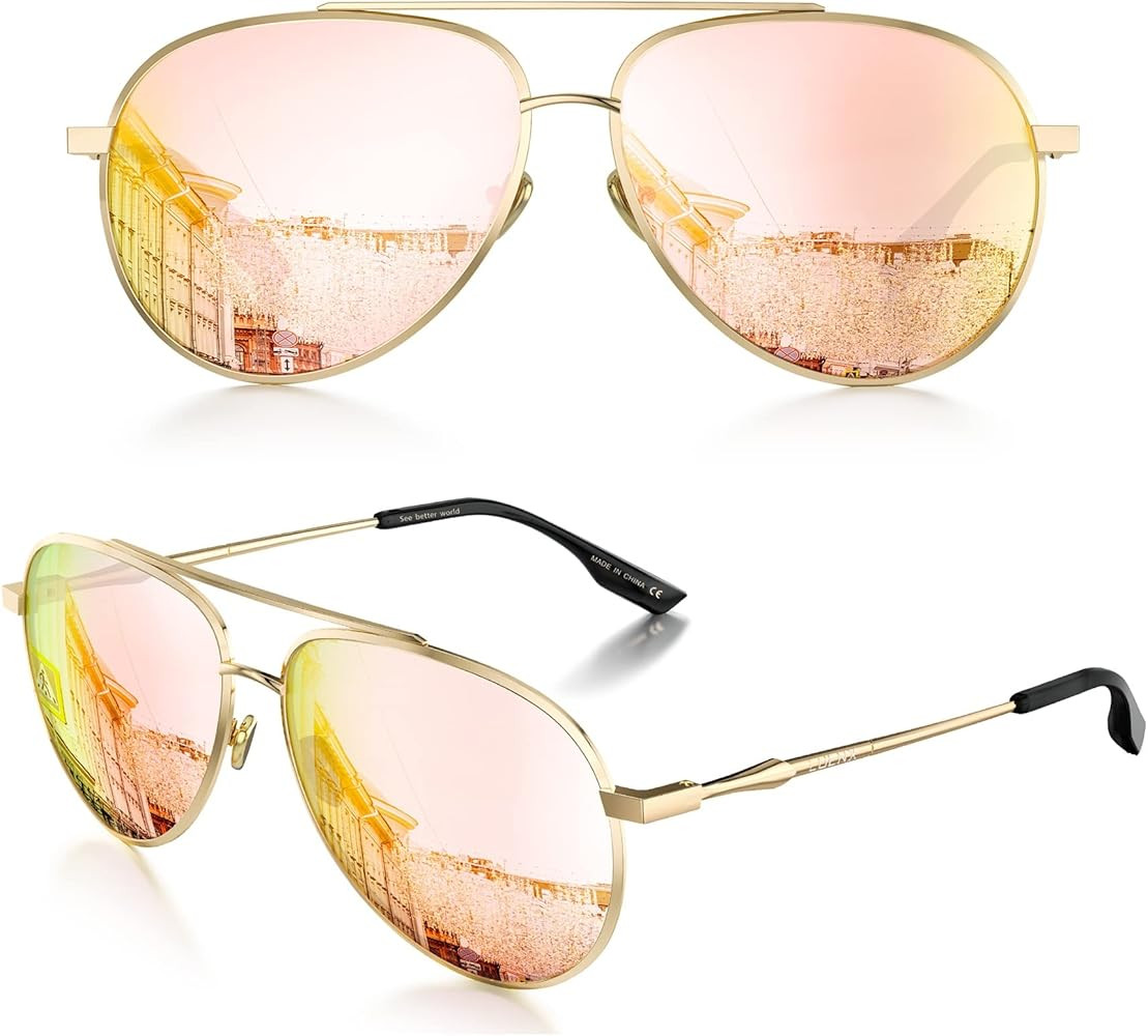 LUENX Aviator Sunglasses for Women Polarized Mirror with Case - UV 400 Protection 60MM | Amazon (US)