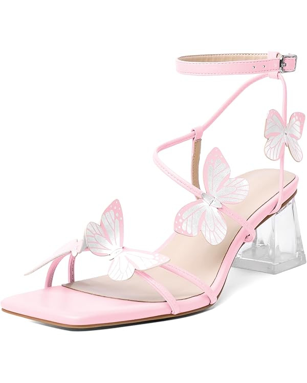 Zamikoo Women's Heeled Sandals Square Open Toe Ankle Strap Block Heels Strappy Clear Heels Chunky... | Amazon (US)