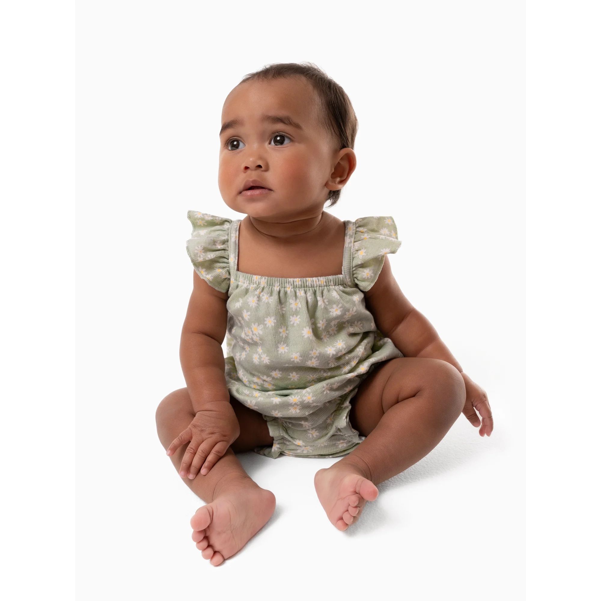 Modern Moments By Gerber Baby Girl Cotton Romper with Ruffle Straps, Sizes 0/3 Months - 24 Months | Walmart (US)