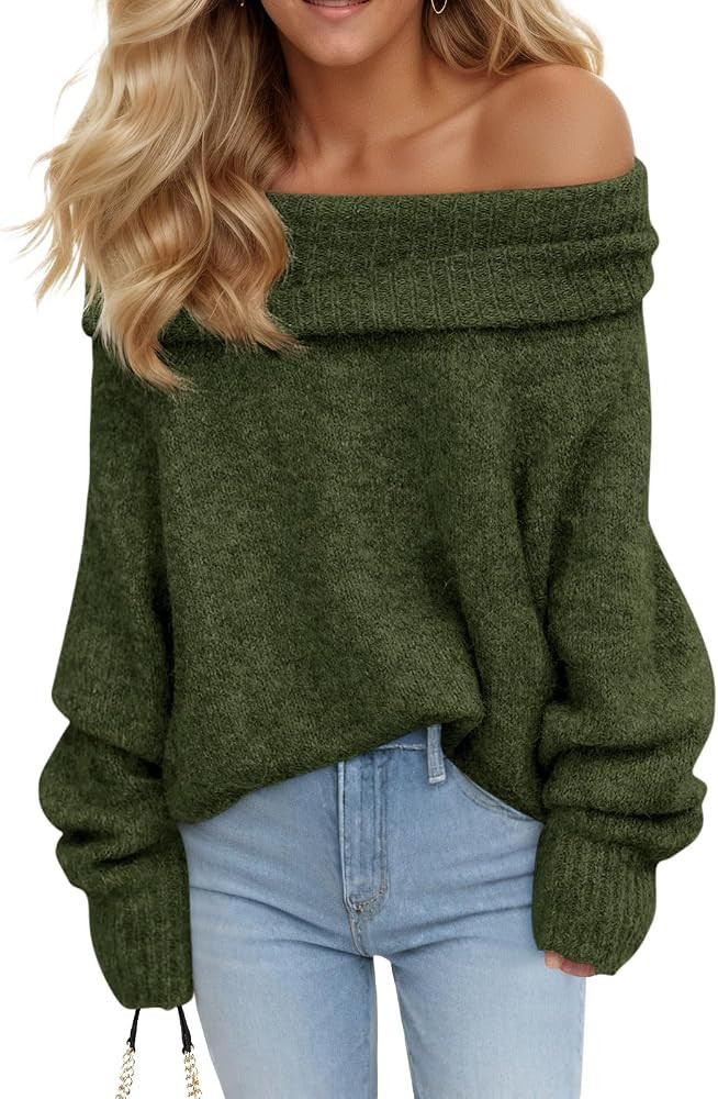 Saodimallsu Womens Off The Shoulder Sweaters Oversized Ribbed Knit Pullover | Amazon (US)