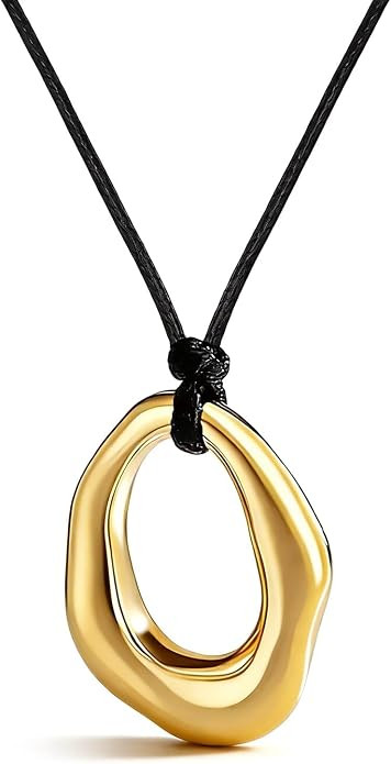Gold Pendant Necklace for Women Adjustable Black Cord Organic Oval Charm Boho Statement Jewelry G... | Amazon (US)