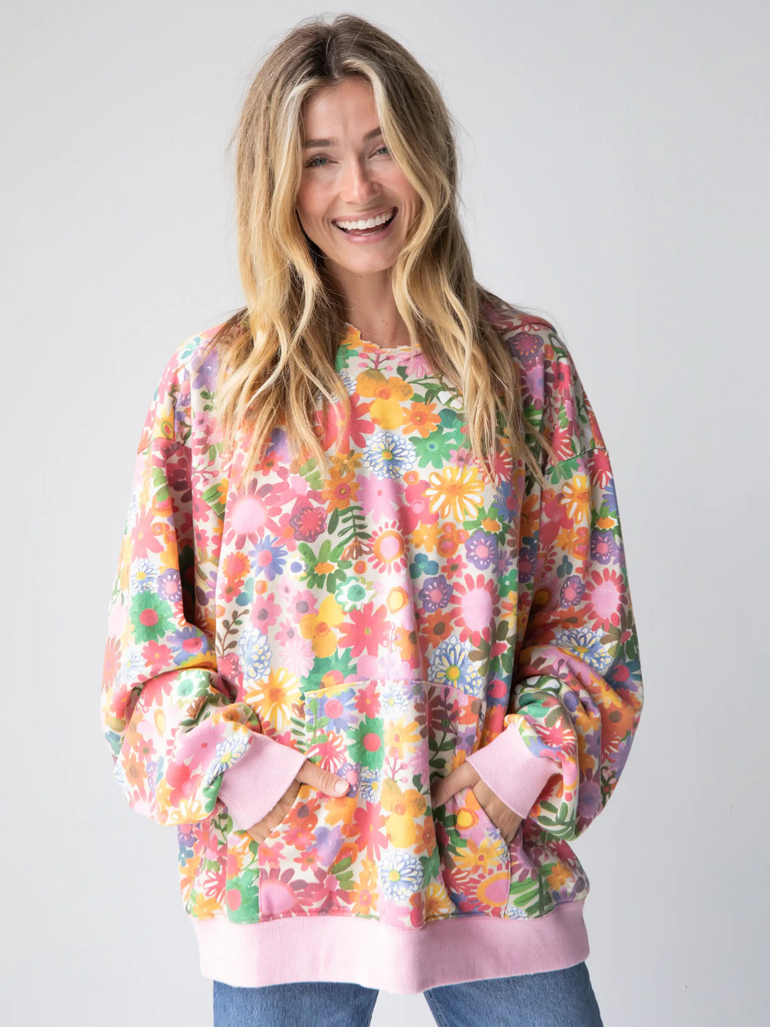 Oversized Printed Hoodie - Rainbow Floral | Natural Life