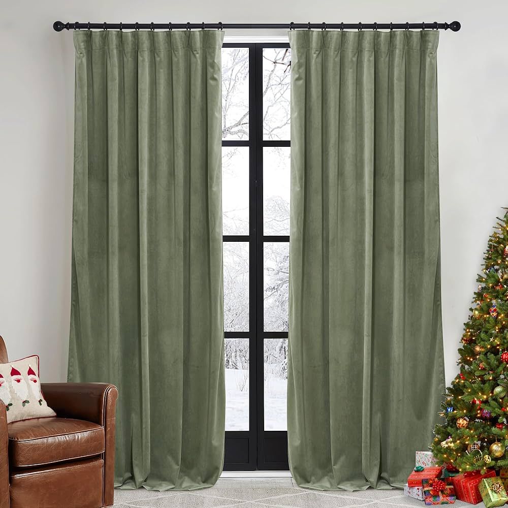 RYB HOME Sage Green Velvet Curtains 84 inch, Room Darkening Super Soft Velvet Drapes for Living R... | Amazon (US)